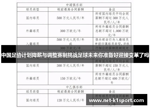中国足协计划降薪与调整赛制挑战足球未来你准备好迎接变革了吗